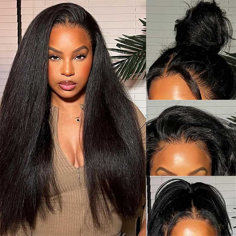 13x4 Pre-Everything Yaki Straight Put On and Go Glueless Wig Real Ear to Ear Full Frontal Human Hair Silk Press Look Hair